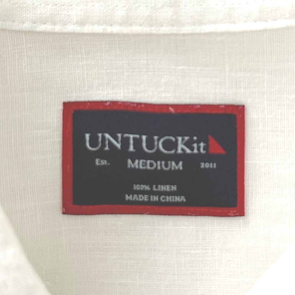 UNTUCKit Mens White 100% Linen Preppy Long Sleeve Button Down Shirt Size Medium - Picture 5 of 9